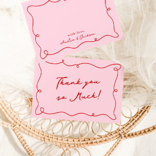 Invitation Remerciement Rouge et Rose Dessiné à la Main avec 
