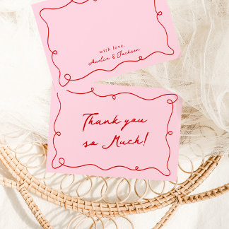 Invitation Remerciement Rouge et Rose Dessiné à la Main avec