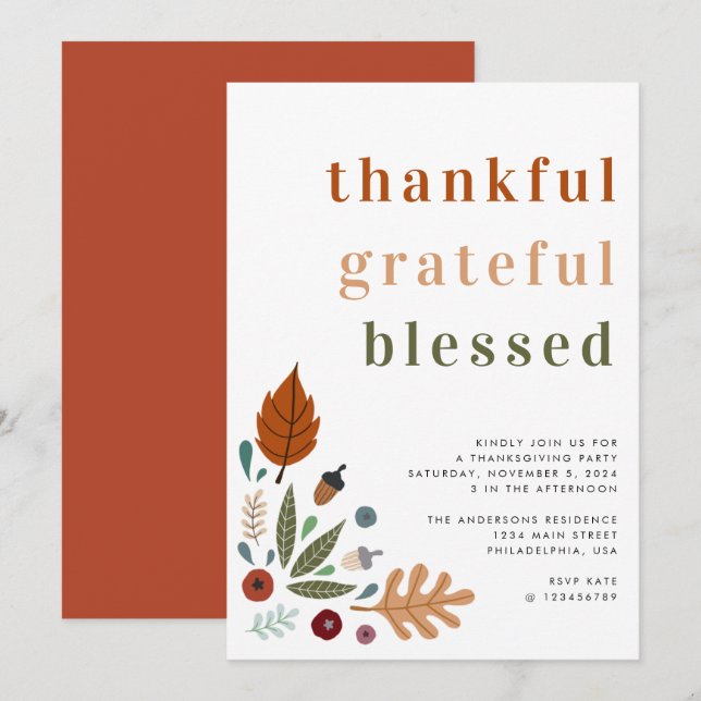 Invitation Remerciements à la Soirée de Thanksgiving (Devant / Derrière)