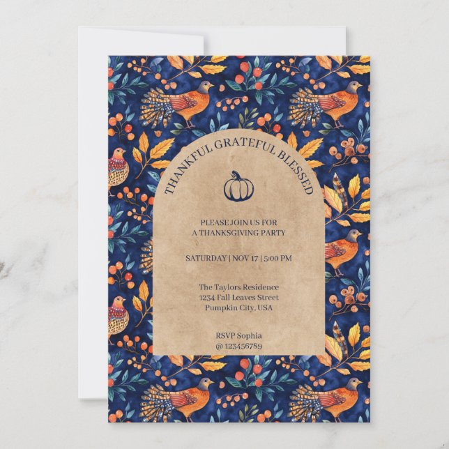 Invitation Remerciements à la Soirée de Thanksgiving (Devant)