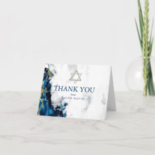 Invitation Remerciements  Aquarelle Sapphire Blue Bar Mitzvah