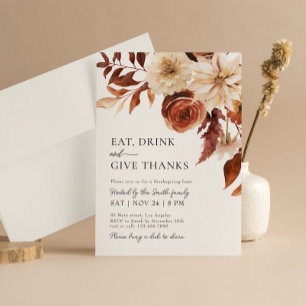 Invitation Remerciements Automne Florals Thanksgiving Dîner