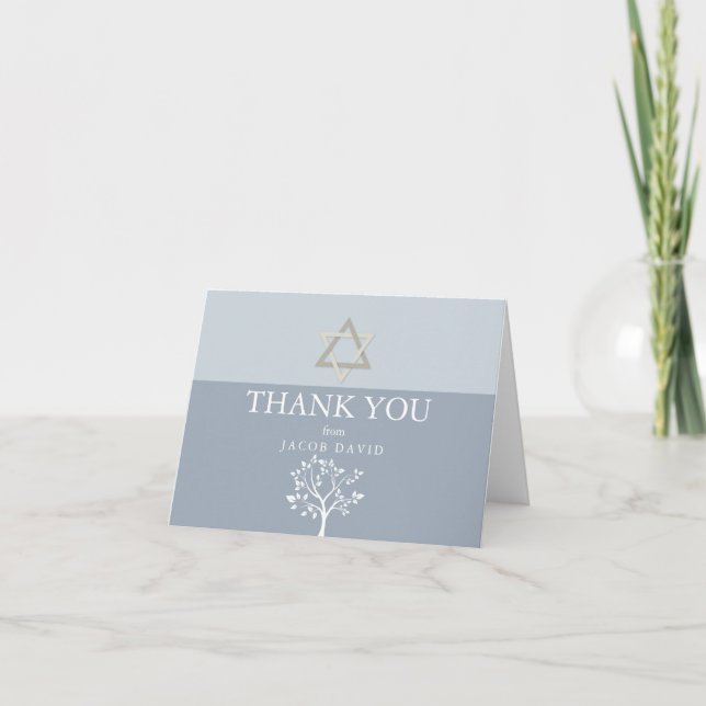 Invitation Remerciements | Bar Mitzvah Dusty Blue Tree of Lif (Devant)