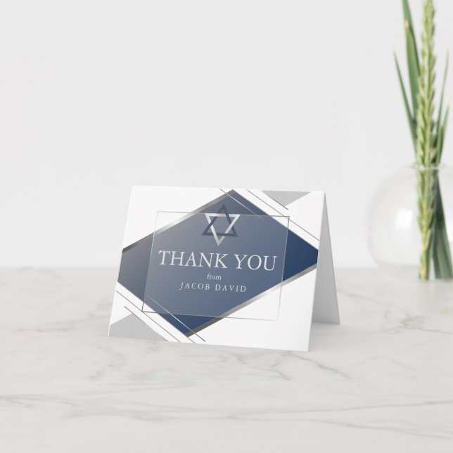 Invitation Remerciements| Barre bleue géométrique moderne Mit (Devant)
