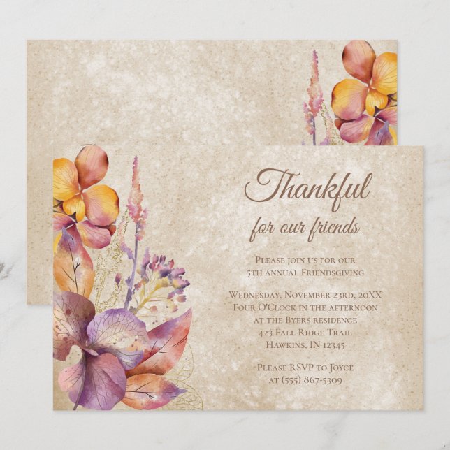 Invitation Remerciements Chute Foliting Thanksgiving Friendsg (Devant / Derrière)