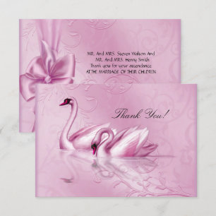 Invitation Remerciements Élégant Mariage Cygnes Roses