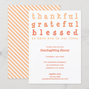 Invitation Remerciements Heureux Bienheureux Thanksgiving ray