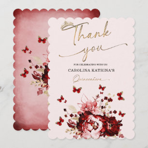 Invitation Remerciements pour Quinceanera Bourgogne et Or