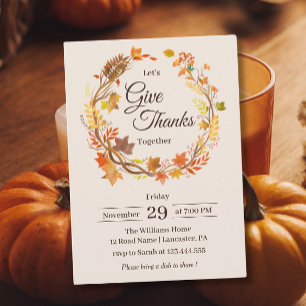Invitation Remerciez Dieu Feuilles de Thanksgiving Rustique d