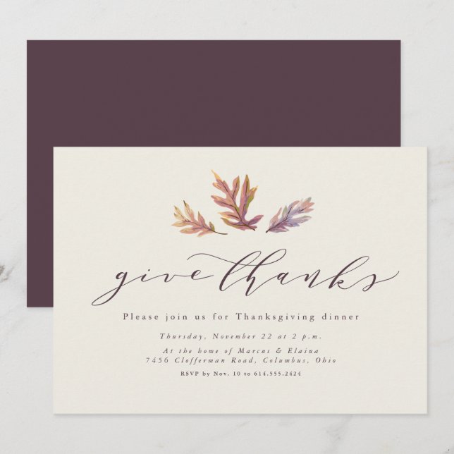 Invitation Remerciez les feuilles élégants simples Thanksgivi (Devant / Derrière)