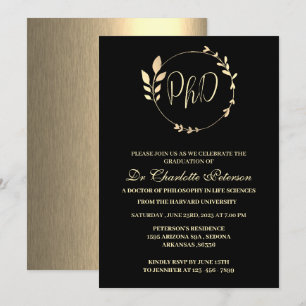 Invitation Remise de diplôme de doctorat Black & Gold PHD