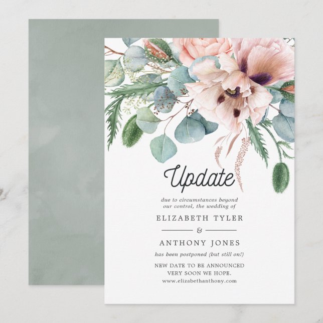 Invitation Remise du Mariage Eucalyptus Pink Poppy (Devant / Derrière)