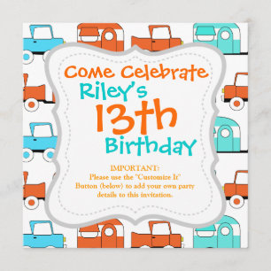 Invitation Remorque Camping Rétro Turquoise Orange Vintage Ca