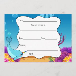 Invitation Remplir l'invitation à blanc narwahal sous la mer