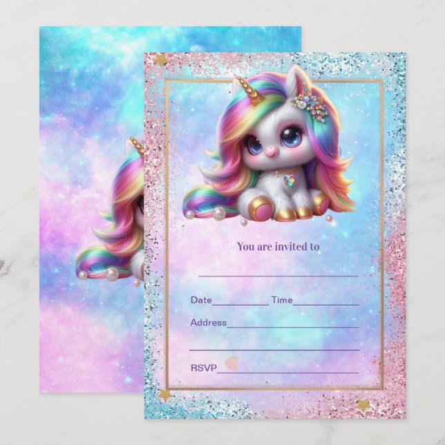 Invitation Remplir l'invitation de licorne (Devant / Derrière)