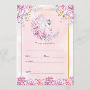 Invitation Remplir l'invitation licorne florale aquarelle