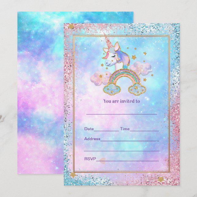 Invitation Remplir l'invitation Unicorn (Devant / Derrière)
