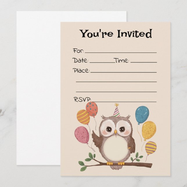 Invitation Remplissez L'Invitation Anniversaire De La Chouett (Devant / Derrière)