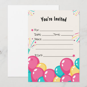 Invitation Remplissez L'Invitation Anniversaire Des Ballons V