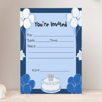 Invitation Remplissez l'invitation bleue d'anniversaire blanc