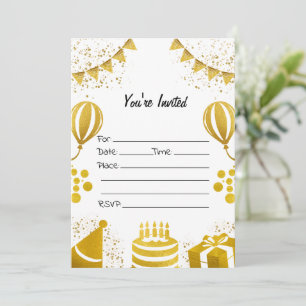 Invitation Remplissez L'Invitation D'Or D'Anniversaire Vierge