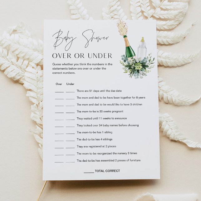 Invitation REMY Baby Over or Under Baby shower Game Card (Créateur téléchargé)