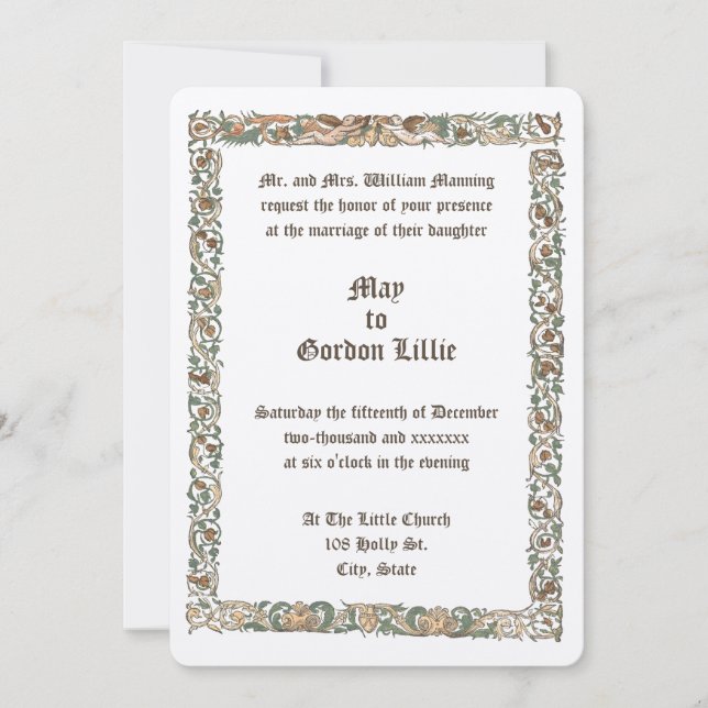 Invitation Renaissance Era ca. 1550 Floral Border Mariage (Devant)