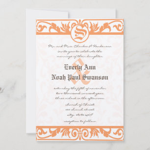 Invitation Renaissance Médiévale Corail Damassé Gris Mariage 