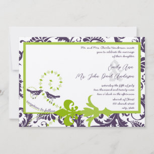 Invitation Renaissance Médiévale Vert Floral Damassé Violet