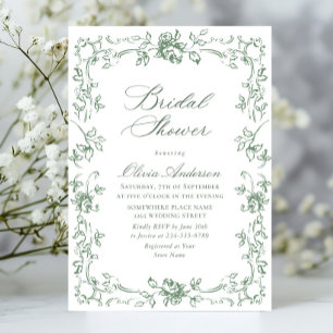 Invitation Renaissance Orné Vert Sauge Floral Baignade de Mar