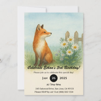 Invitation Renard aquarelle dans la prairie Fleur sauvage Ann