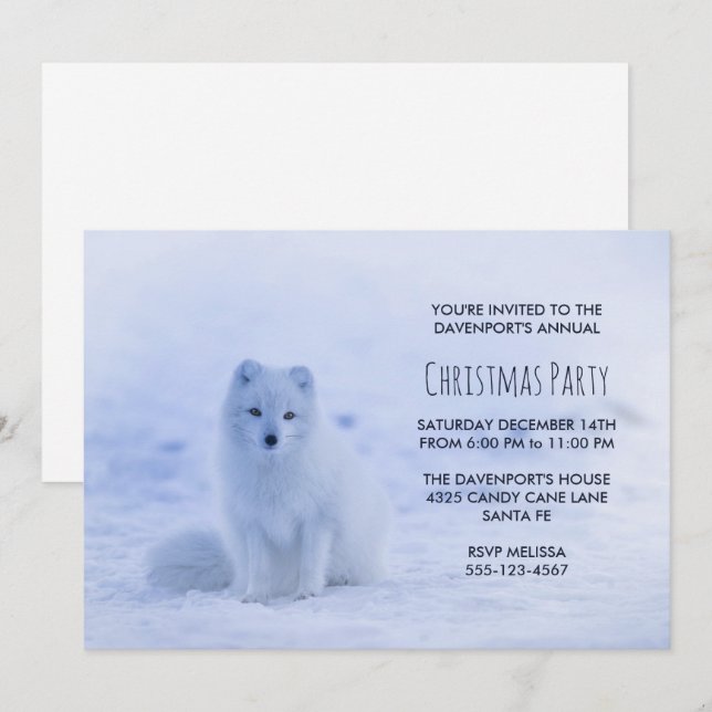 Invitation Renard arctique mignon à la fête de Noël de neige (Devant / Derrière)