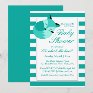 Invitation Renard Baby shower turquoise