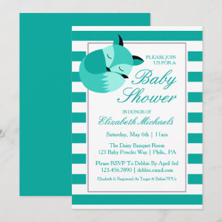 Invitation Renard Baby shower turquoise