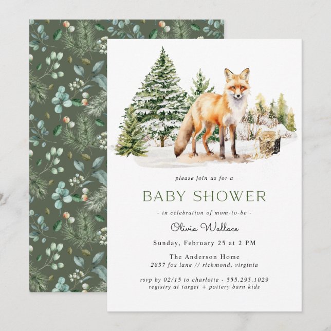 Invitation Renard boisé rustique | Baby shower forestier d'hi (Devant / Derrière)