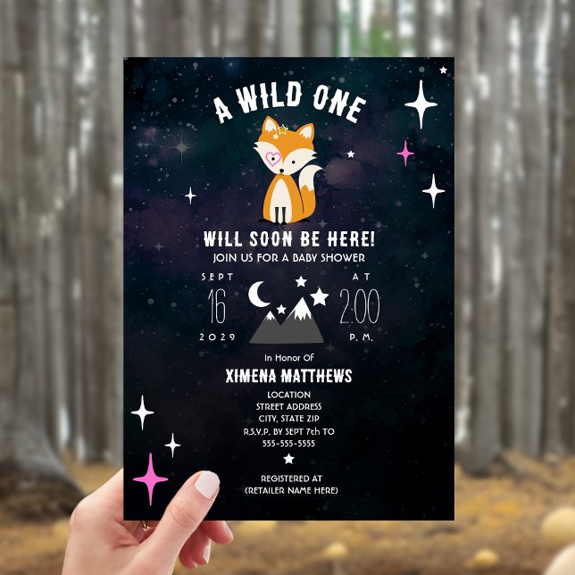 Invitation Renard cosmique Wild One Rose Girl Baby shower (Créateur téléchargé)