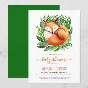 Invitation Renard de Baby Shower Endormi dans la Verdure Forê
