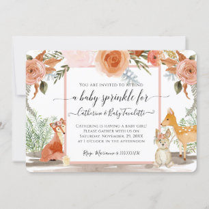 Invitation Renard de cerf floral lapin Woodland Baby Girl Dou