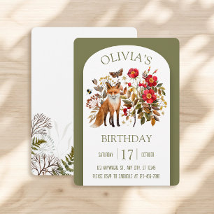 Invitation Renard de la forêt fantaisiste et fleurs sauvages 