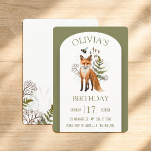 Invitation Renard de la forêt fantaisiste et fleurs sauvages