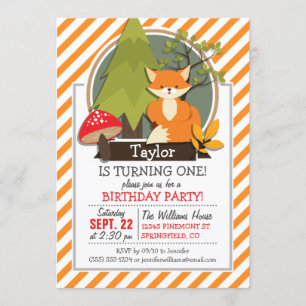 Invitation Renard des Bois; Rayures Orange et Blanche