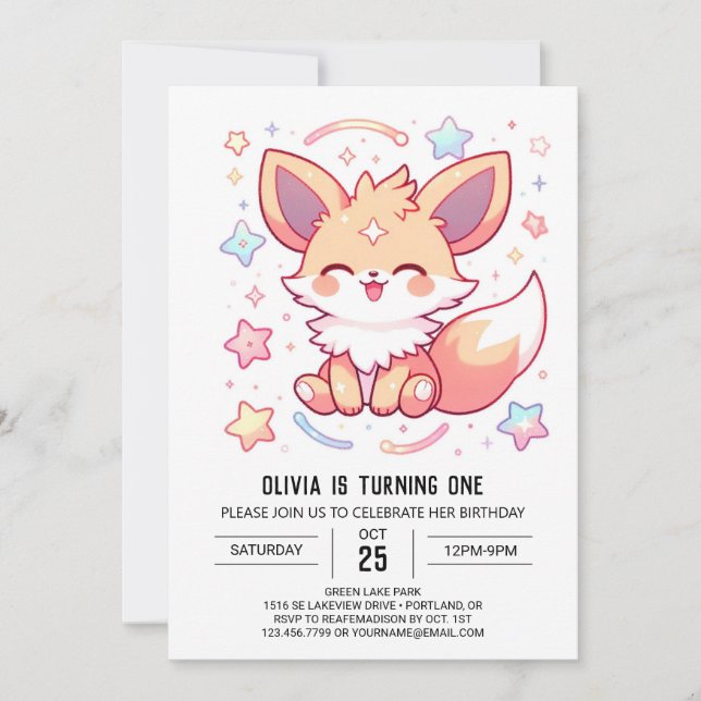 Invitation Renard forestier enchanté 1er anniversaire (Devant)