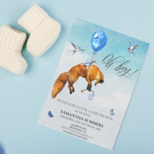 Invitation Renard Oh Garçon Aquarelle Ballon