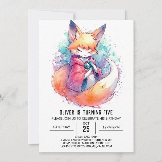Invitation Renard peint en Whimsical Anniversaire (Devant)