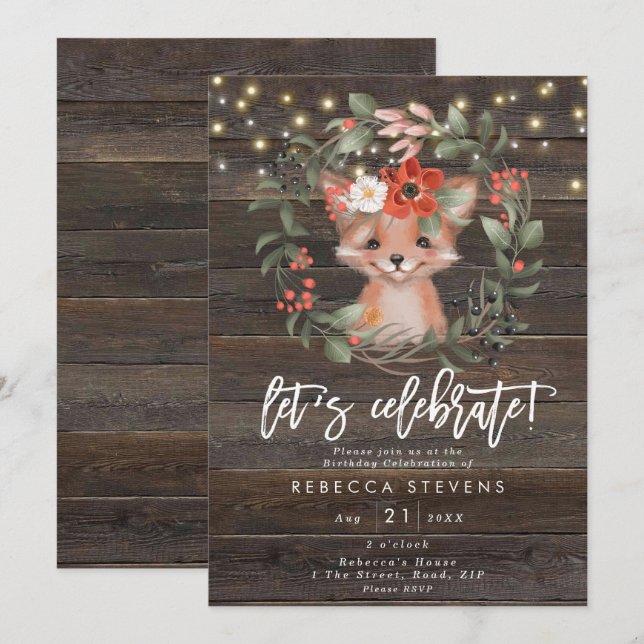 Invitation renard rustique floral fêtons notre anniversaire (Devant / Derrière)