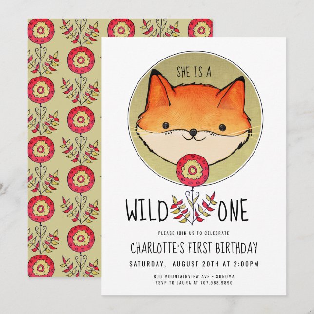 Invitation Renard sauvage premier anniversaire (Devant / Derrière)