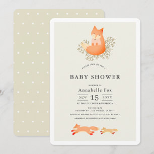 Invitation Renard sur Branche Baby shower beige