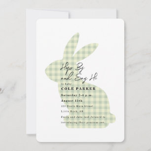 Invitation Rencontre et salutation Lapin Gingham Sage Baby Sh