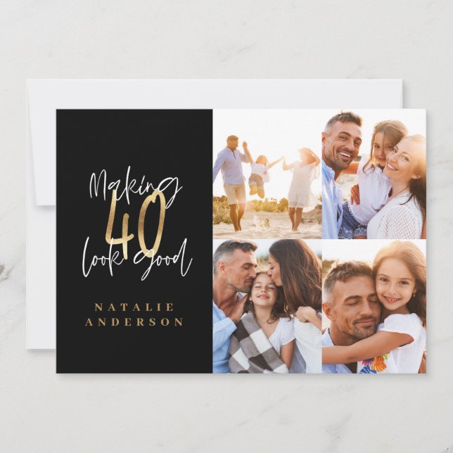 Invitation rendre 40 look bon noir et or multi photo (Devant)