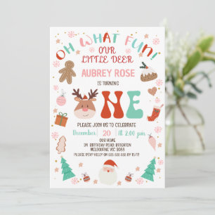 Invitation Renne Rouge Oh Quel Plaisir Noël 1er Anniversaire